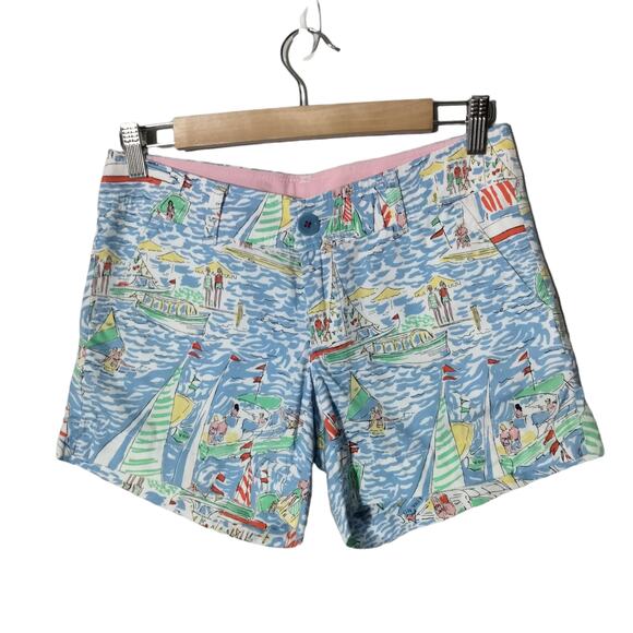 Lilly Pulitzer Sz 0 Callahan Short Get Nauti Sailboat Print Blue Beach Nautical - Picture 1 of 6